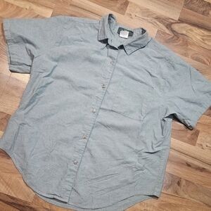 Orvis Men’s XL Short Sleeve Button Front Shirt Green 100% Cotton Made In Usa